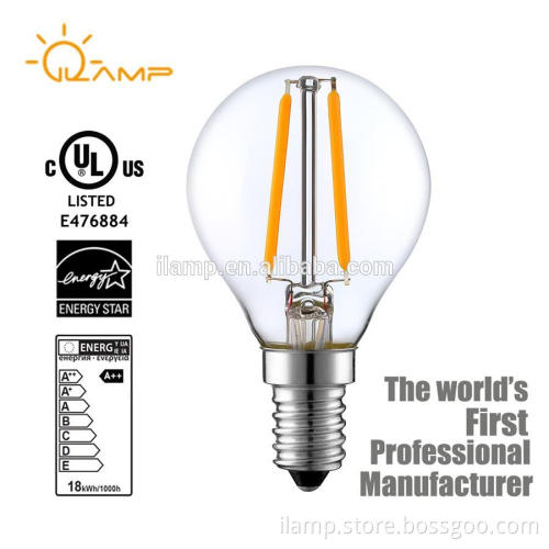 p45 dimmable UL no. e476884 led filament bulb, pf>0.9 all glass filament led bulb, 2w e12 led bulb